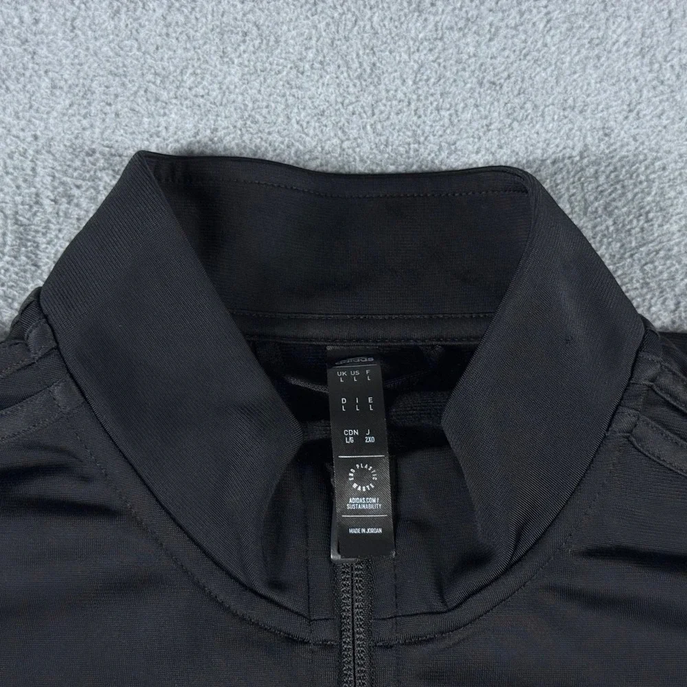 Adidas Track Jacket Mens L Black 3-Stripes Full Zip Mock Neck Pockets